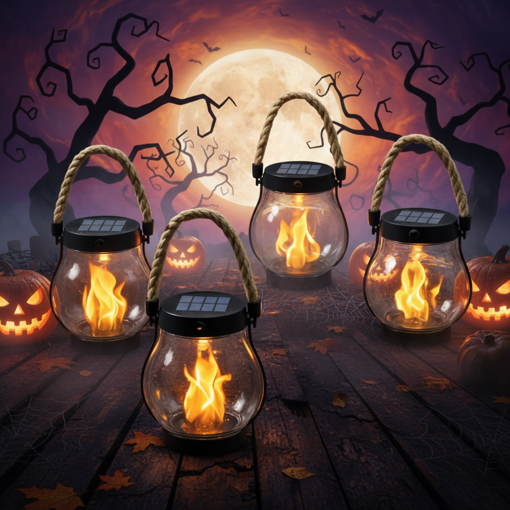 Halloween Outdoor Solar Hanging Lantern with Flickering Flame Effect and Rechargeable Usb-C - Image 1