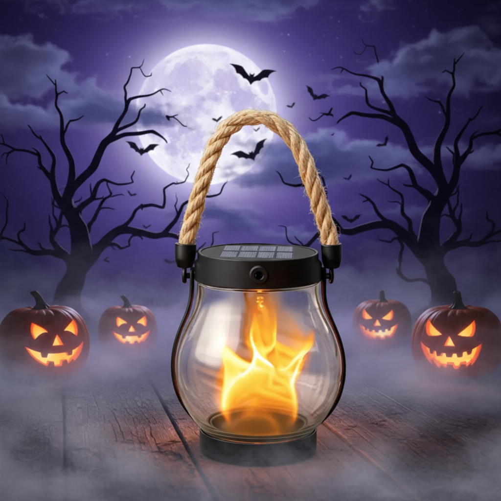 Halloween Outdoor Solar Hanging Lantern with Flickering Flame Effect and Rechargeable Usb-C - Image 2