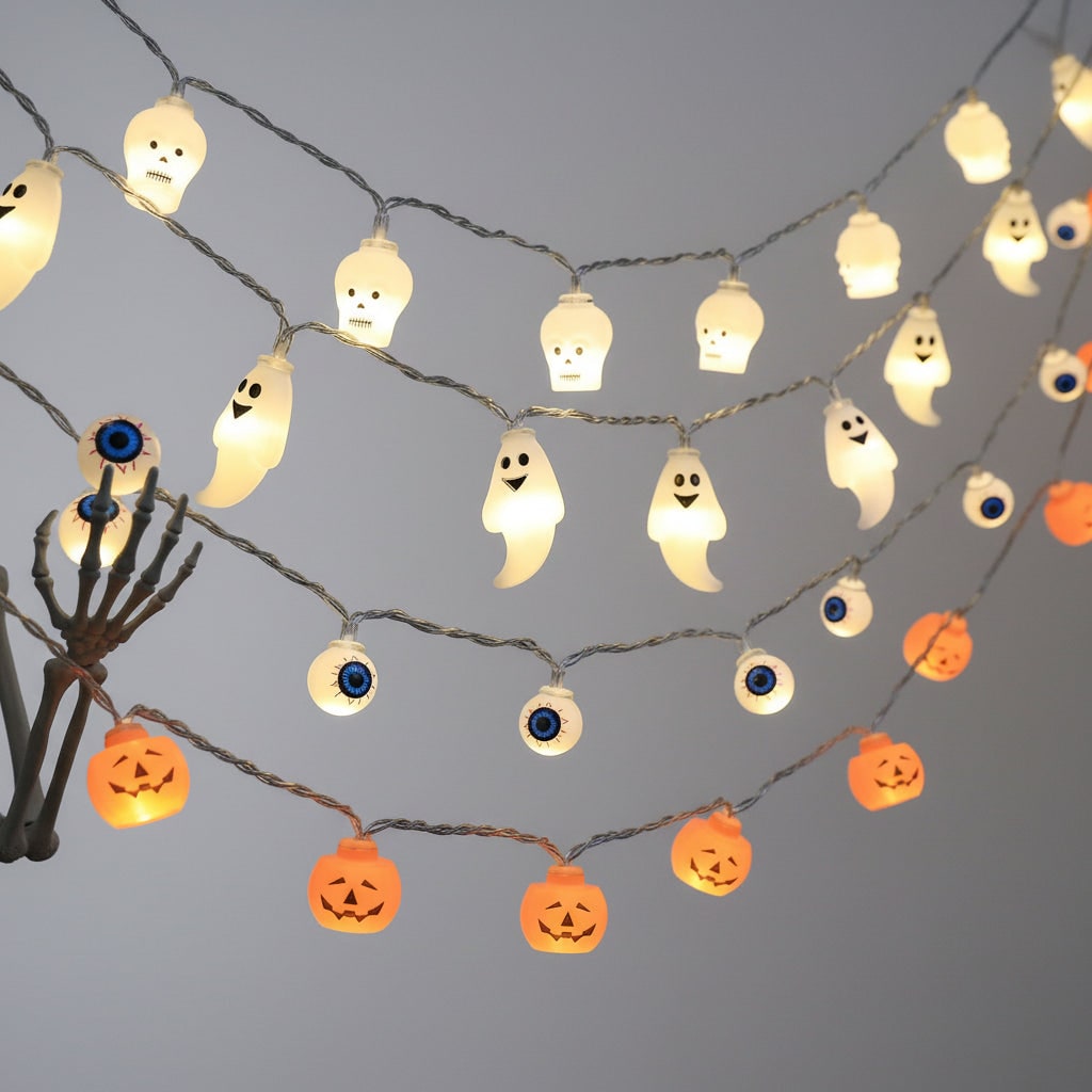 Halloween Outdoor String Lights with Battery LED and Spooky Decorative Covers for Patio Party - Image 6