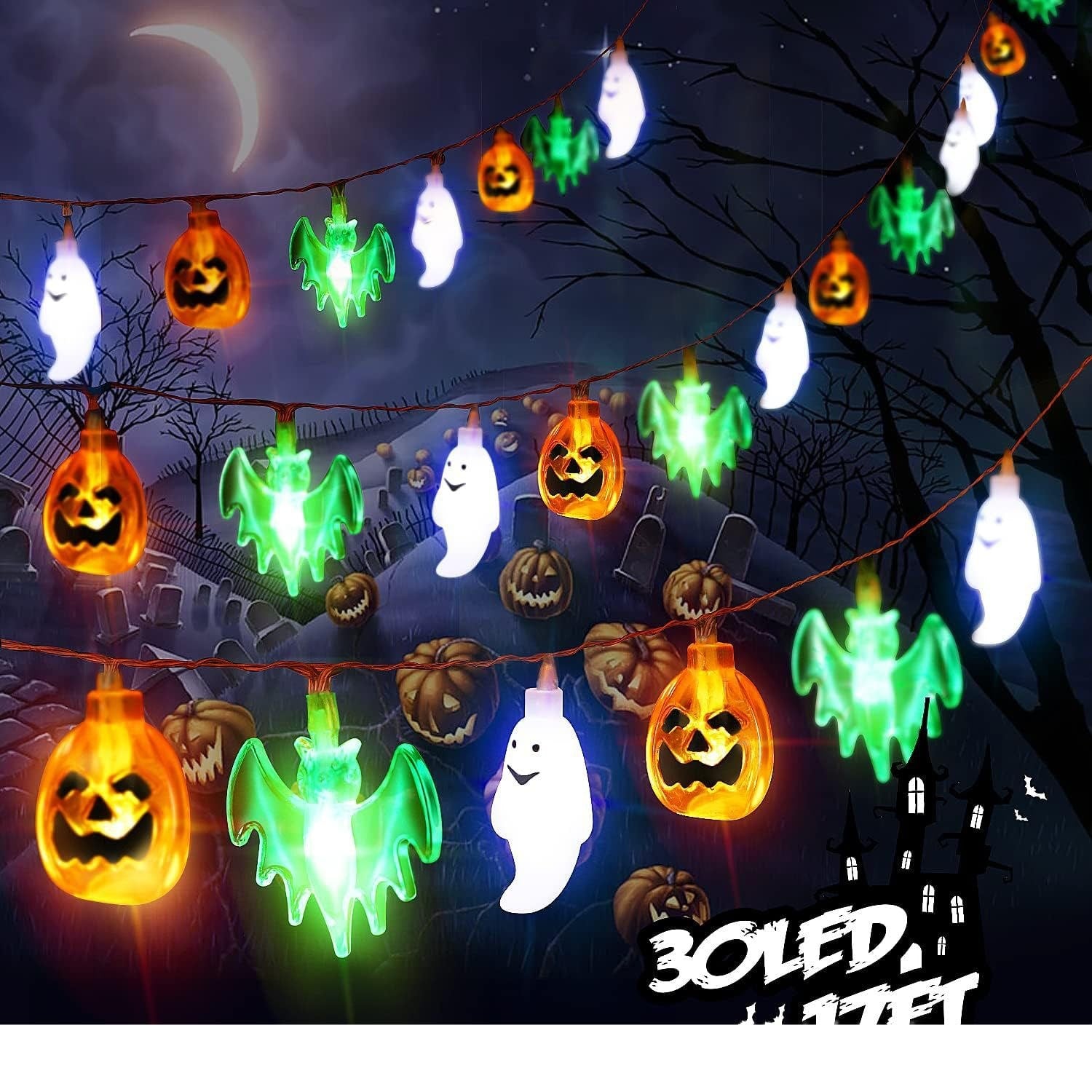 Halloween Outdoor String Lights with LED and Bat Figures Battery Operated for Patio Party Decoration - Image 11