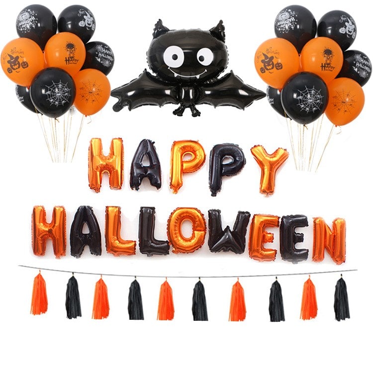 Halloween Party Balloons with Foil Letter Bat Pumpkin and Spider Decorations Kit - Image 5