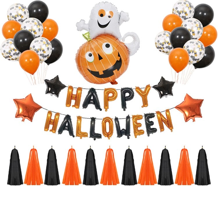 Halloween Party Balloons with Foil Letter Bat Pumpkin and Spider Decorations Kit - Image 9