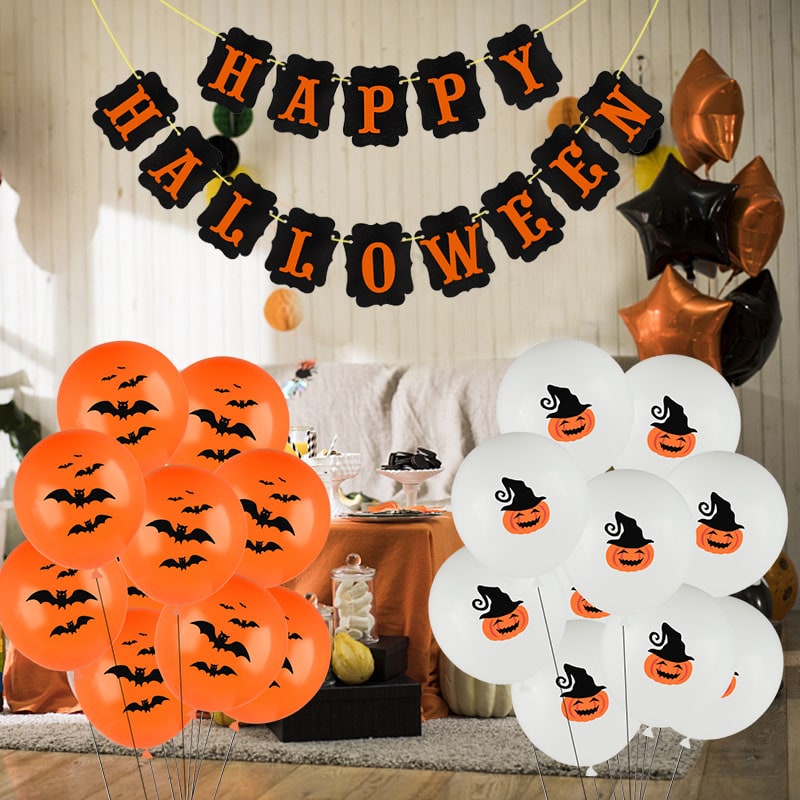 Halloween Party Balloons with Spooky Printed Designs and Latex Construction for Decoration - Image 1
