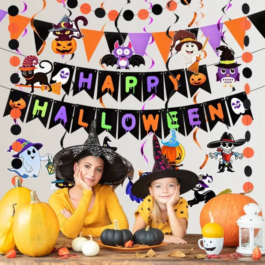 Halloween Party Decorations Banner Kit with Hanging Swirls and Outdoor Wall Decor - Image 1