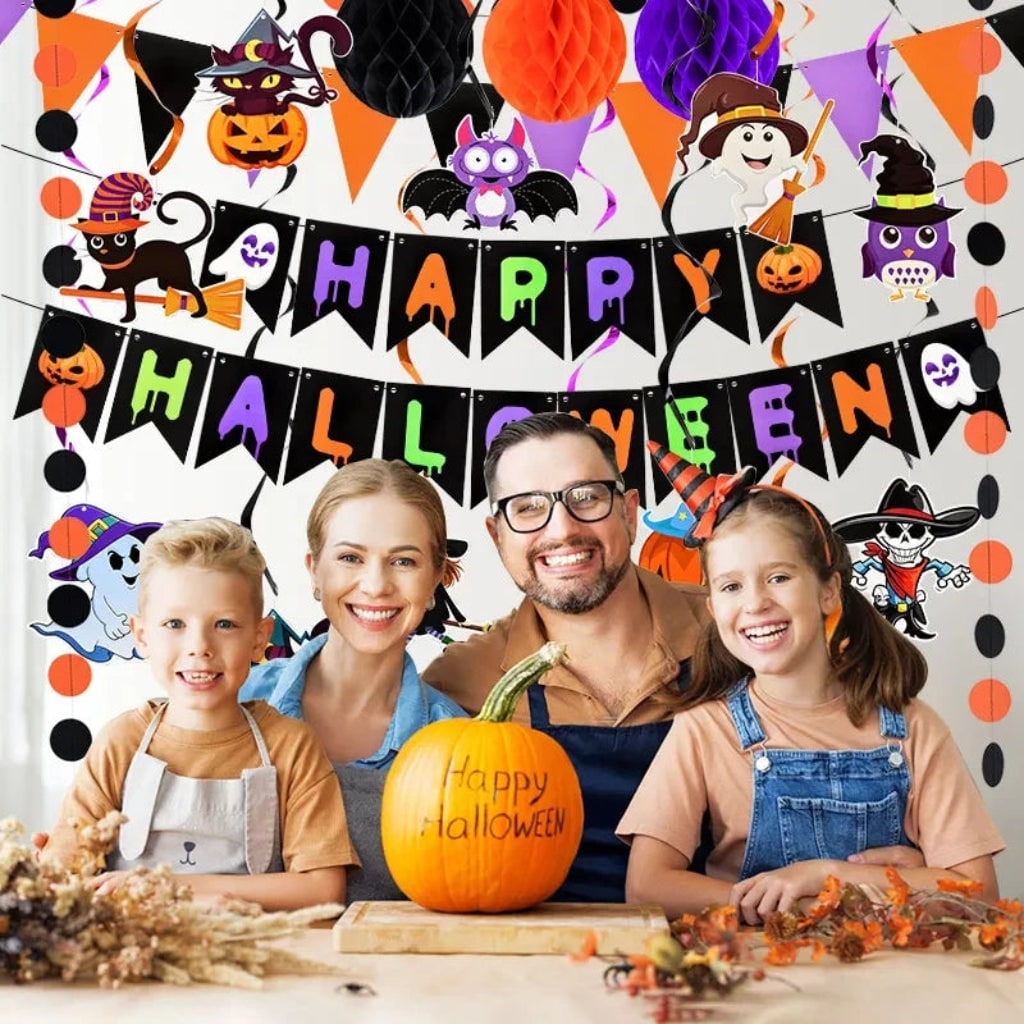 Halloween Party Decorations Banner Kit with Hanging Swirls and Outdoor Wall Decor - Image 2