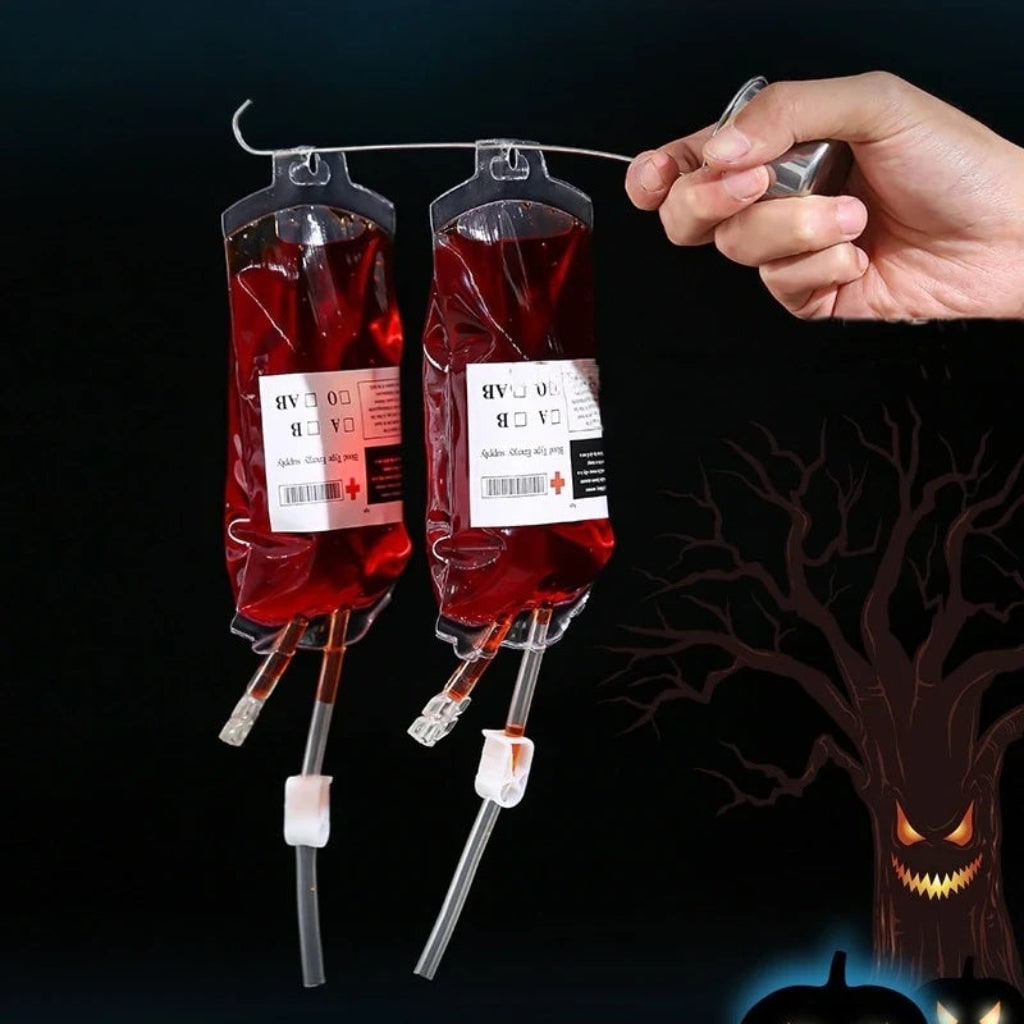 Halloween Party Supplies Blood Bag Drink Pouches with Syringe for Decorations and Favors - Image 3