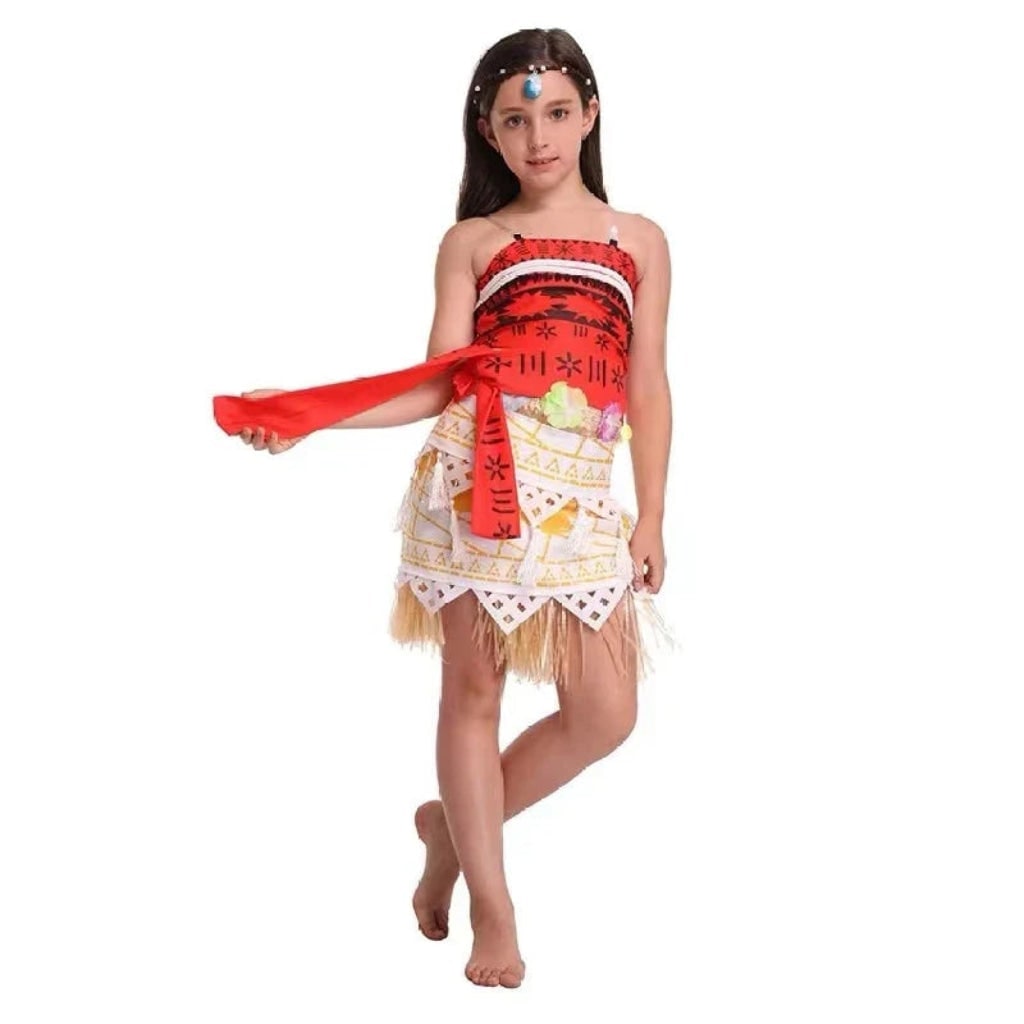 Halloween Princess Costume with Tropical Print Top Grass Skirt and Pendant - Image 4