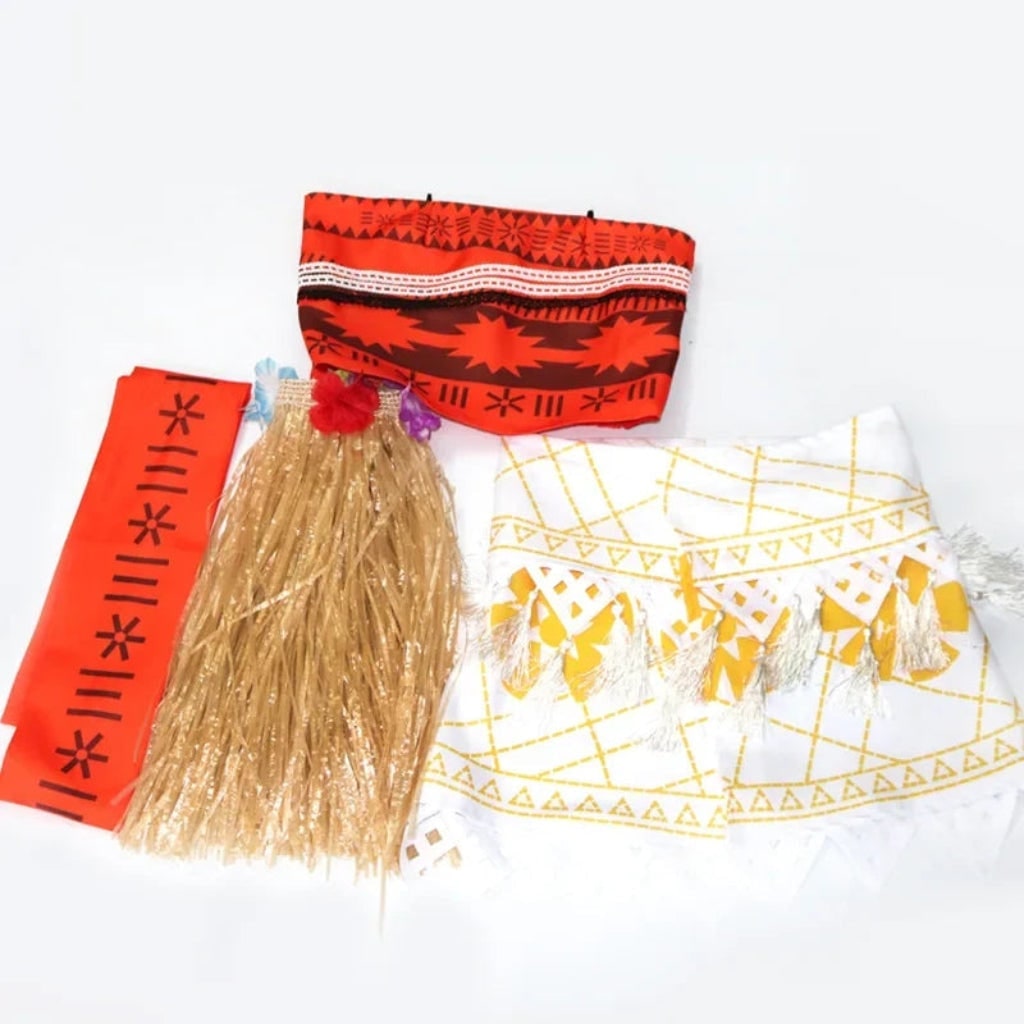 Halloween Princess Costume with Tropical Print Top Grass Skirt and Pendant - Image 5