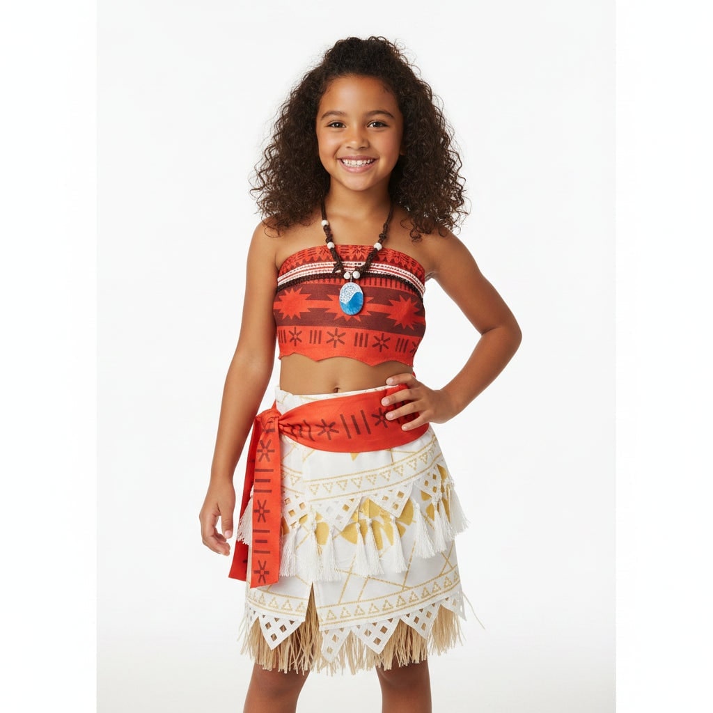 Halloween Princess Costume with Tropical Print Top Grass Skirt and Pendant - Image 6