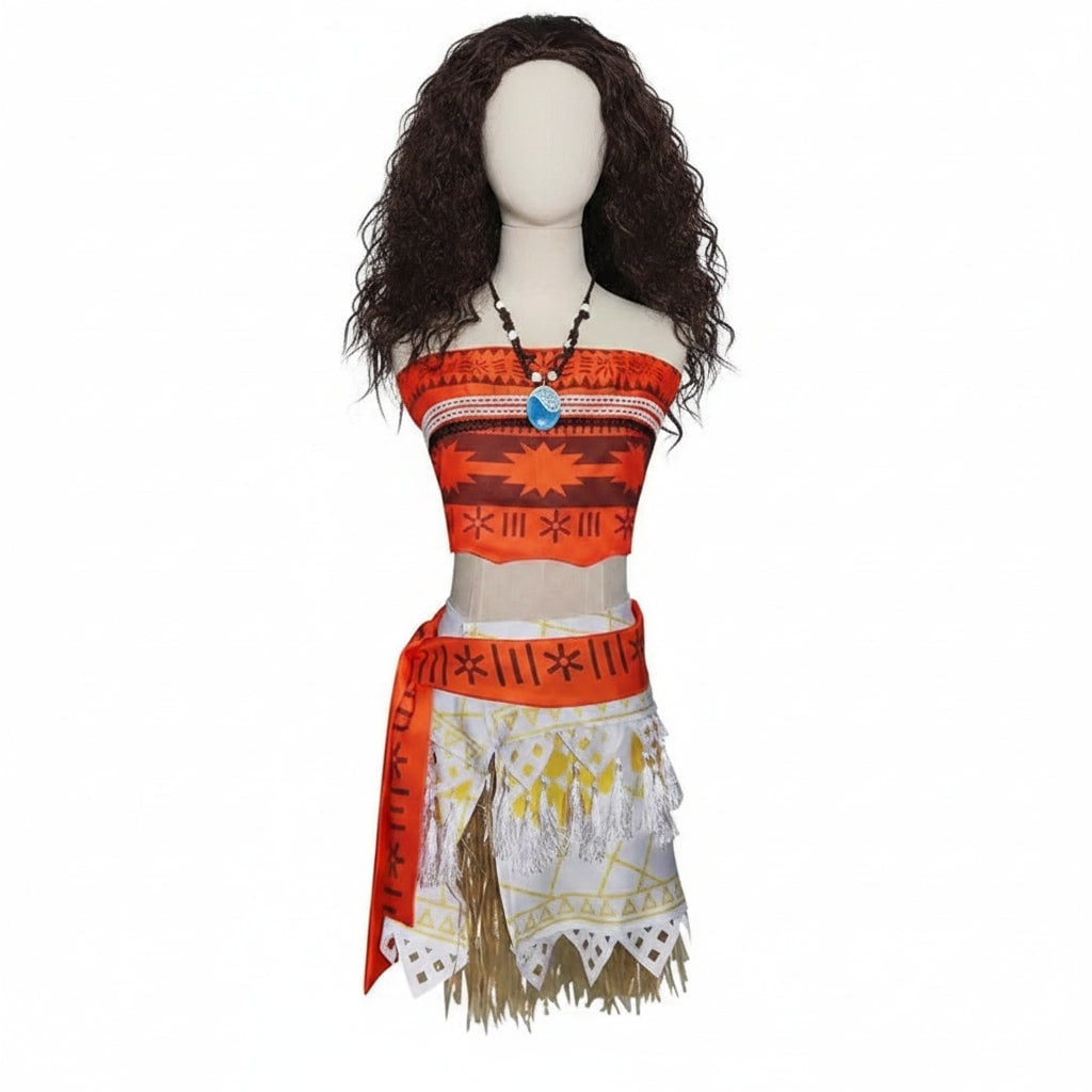 Halloween Princess Costume with Tropical Print Top Grass Skirt and Pendant - Image 7