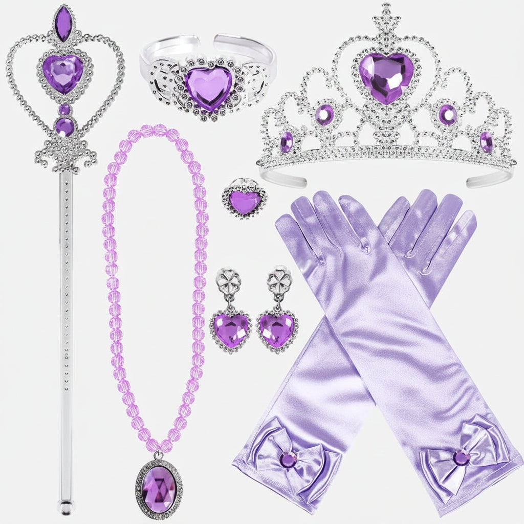 Halloween Princess Dress Up and Belle Costume Accessories Set with Tiara and Gloves - Image 3
