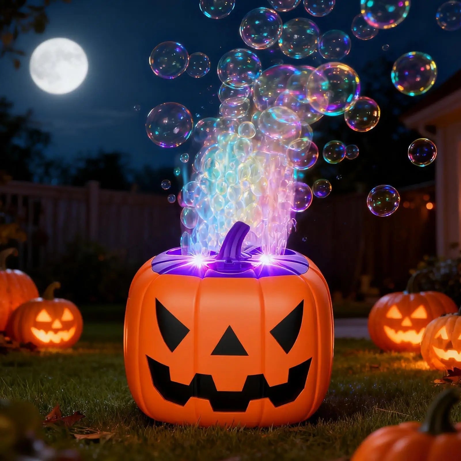Halloween Pumpkin Bubble Machine with LED Lights and Automatic Blower for Party Outdoor Decoration - Image 2