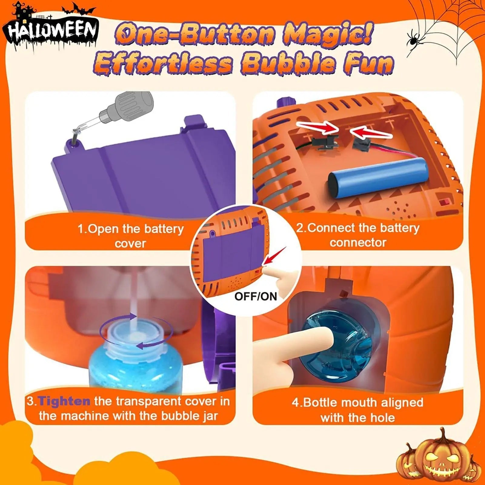 Halloween Pumpkin Bubble Machine with LED Lights and Automatic Blower for Party Outdoor Decoration - Image 5