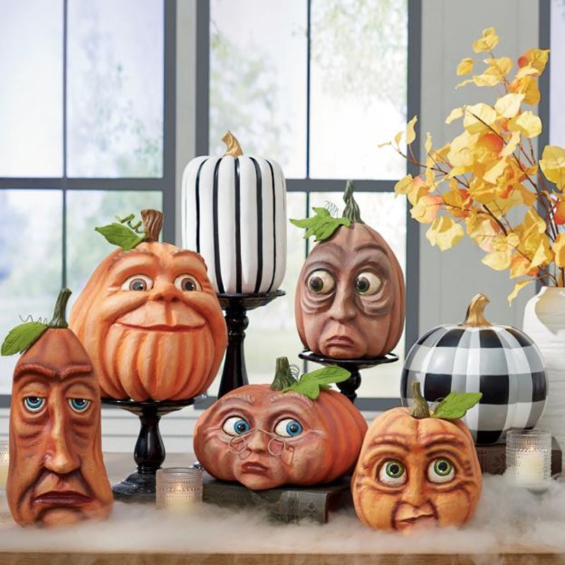 Halloween Pumpkin Decorations and Carving Props with Expressive Faces for Front Door Decor - Image 8