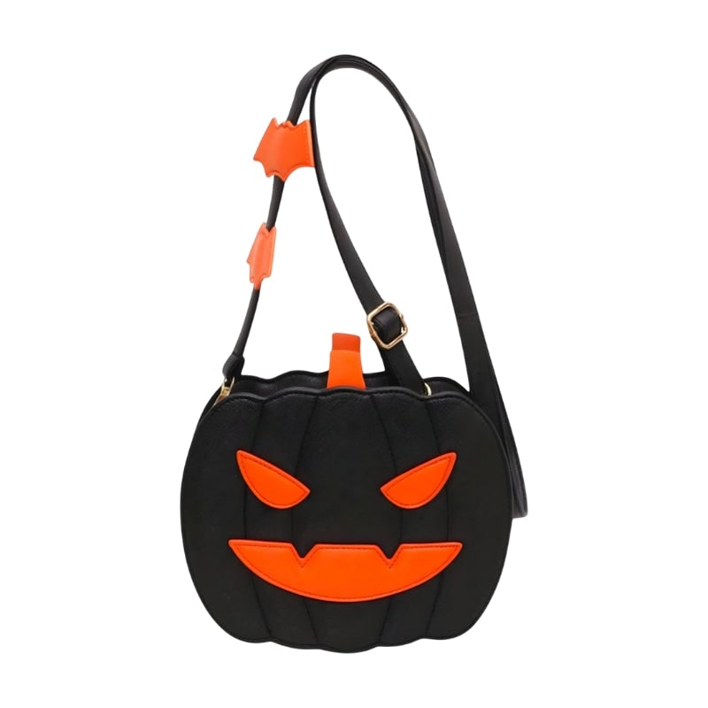 Halloween Pumpkin Purse and Handbag Jack O Lantern Crossbody Bag with Bat Accents - Image 1