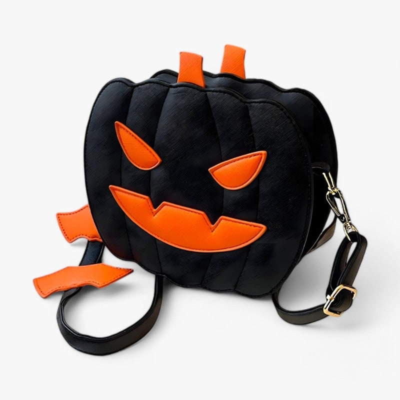 Halloween Pumpkin Purse and Handbag Jack O Lantern Crossbody Bag with Bat Accents - Image 3