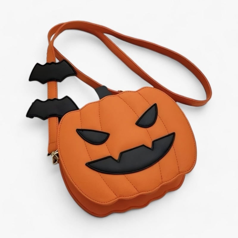 Halloween Pumpkin Purse and Handbag Jack O Lantern Crossbody Bag with Bat Accents - Image 5