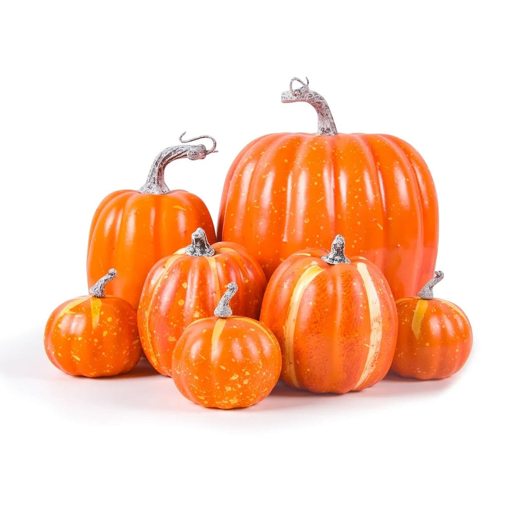 Halloween Pumpkins Fall Decorative Foam with Ribbed Texture and Curved Stems Set of 7 - Image 2