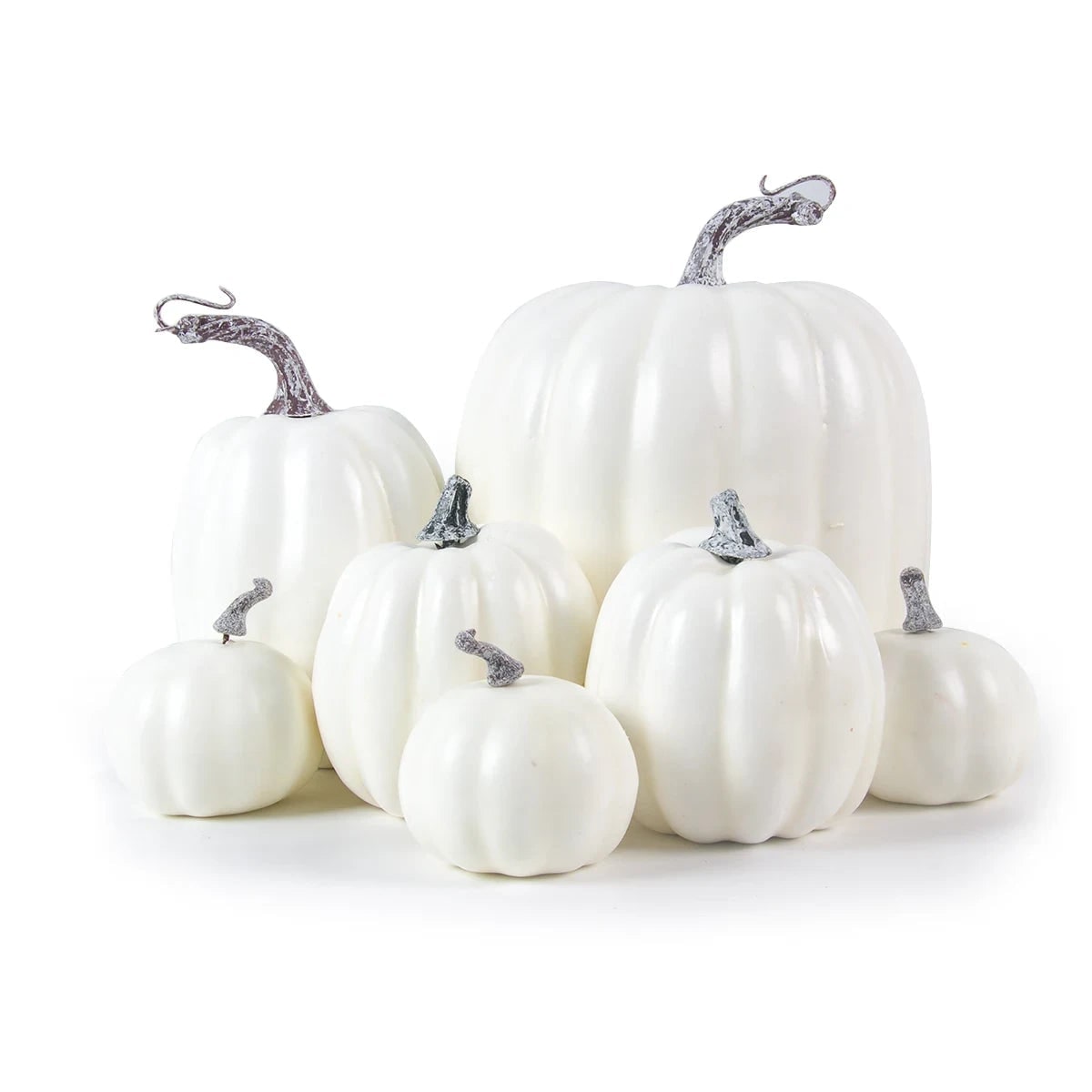 Halloween Pumpkins Fall Decorative Foam with Ribbed Texture and Curved Stems Set of 7 - Image 3