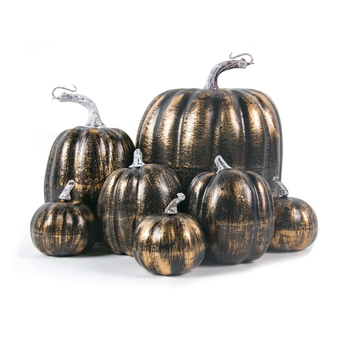 Halloween Pumpkins Fall Decorative Foam with Ribbed Texture and Curved Stems Set of 7 - Image 5