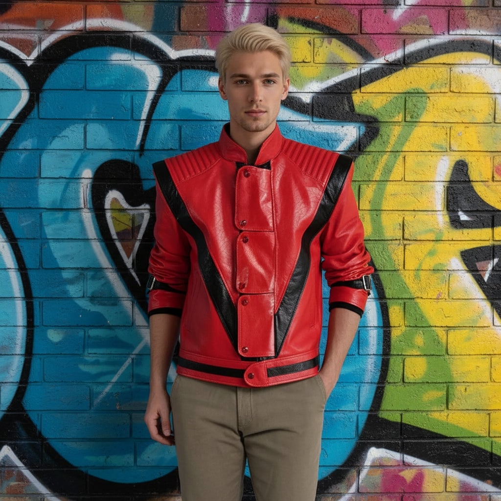 Halloween Red Leather Biker Jacket - Image 1