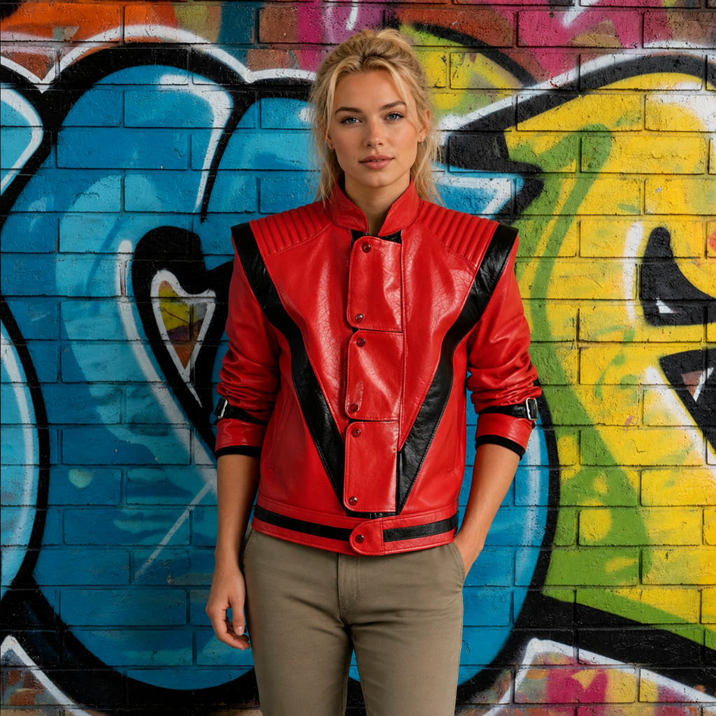 Halloween Red Leather Biker Jacket - Image 2
