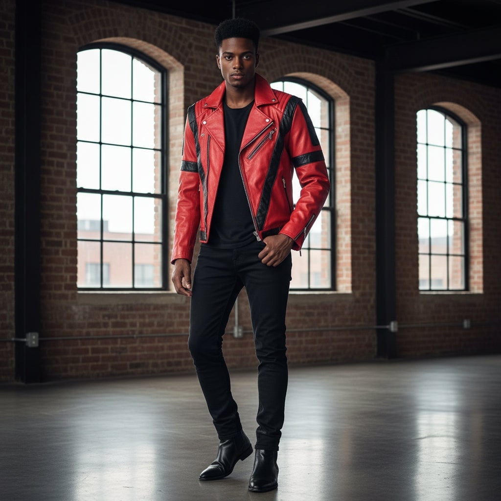 Halloween Red Leather Biker Jacket - Image 3
