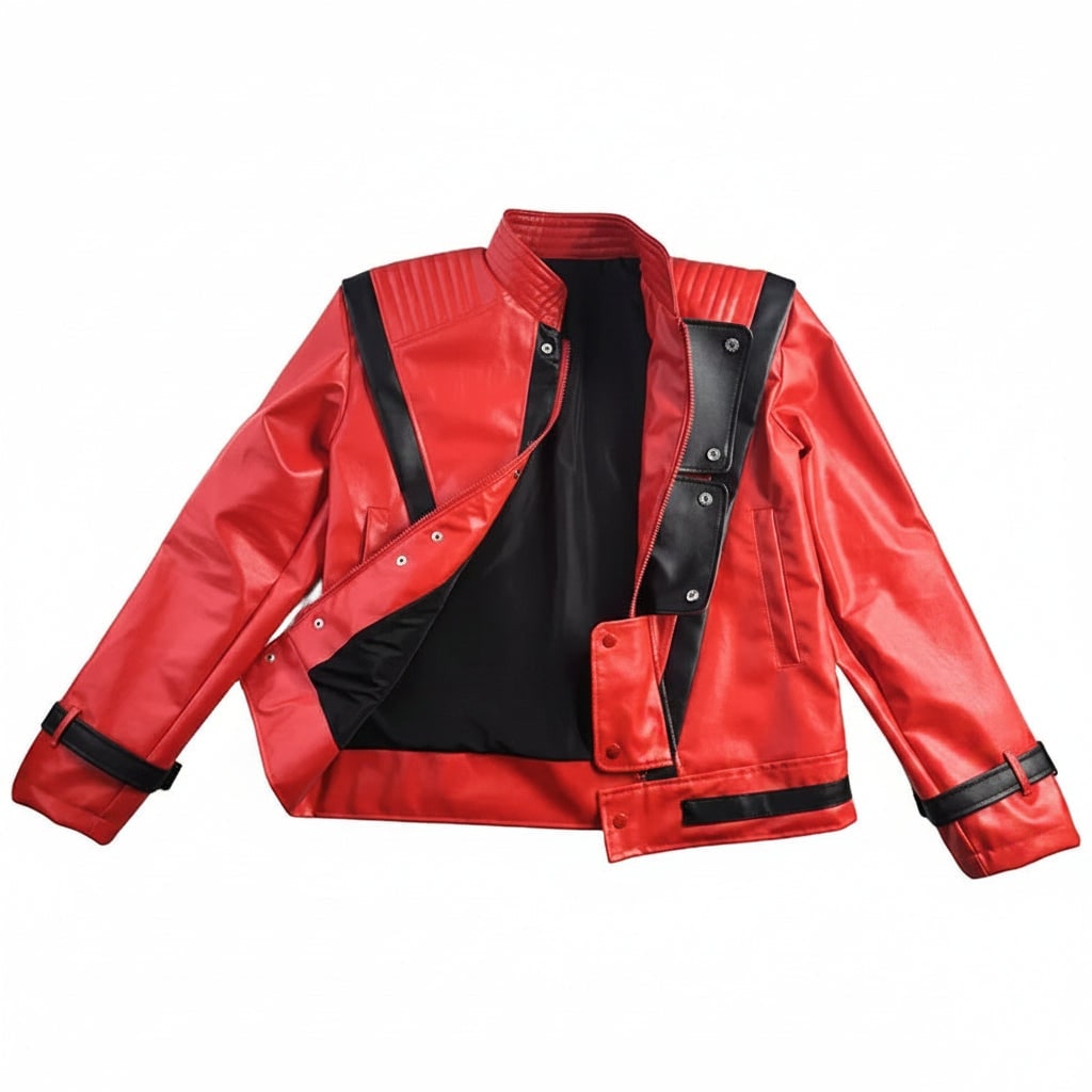 Halloween Red Leather Biker Jacket - Image 5