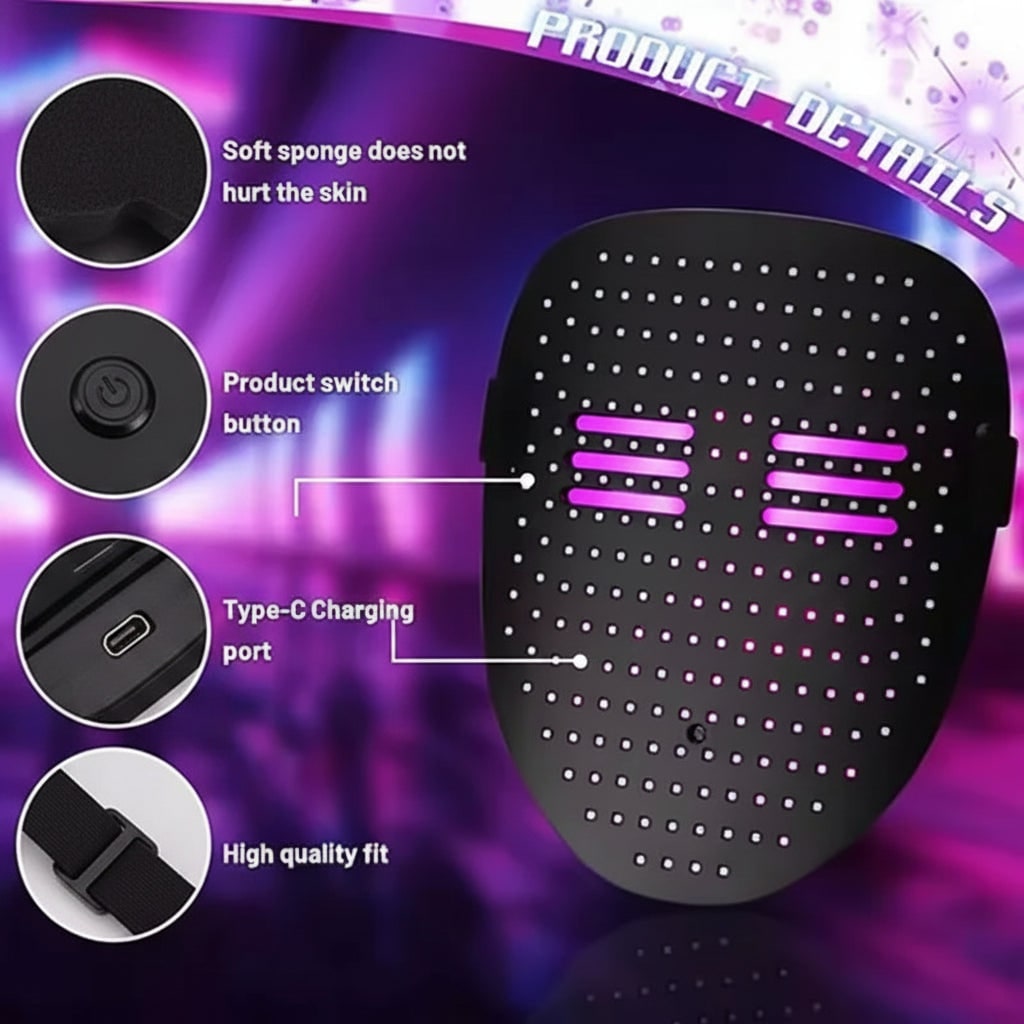 Halloween Red Light Therapy LED Face Mask Up Full Costume Party with USB Rechargeable Battery - Image 5