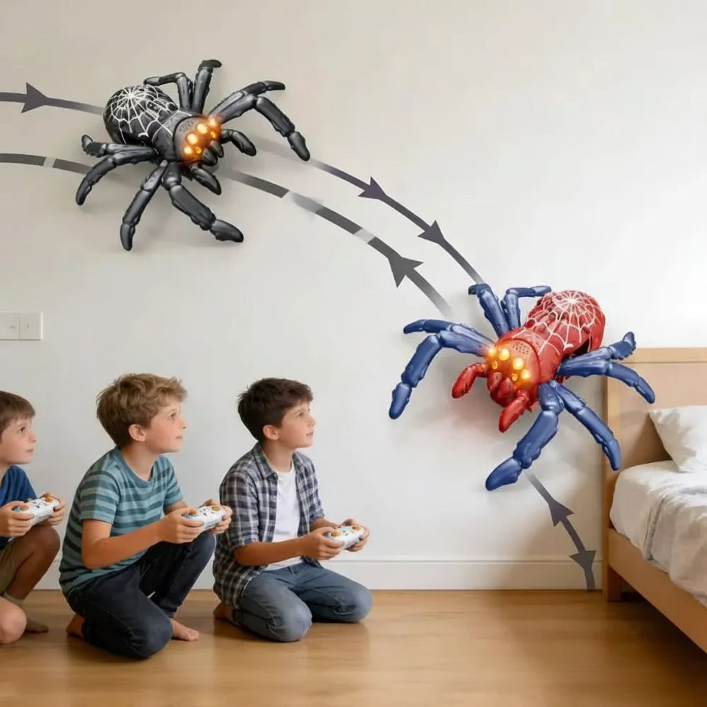 Halloween Remote Control Spider Toy with Glowing LED Eyes and Wall Climbing - Image 2