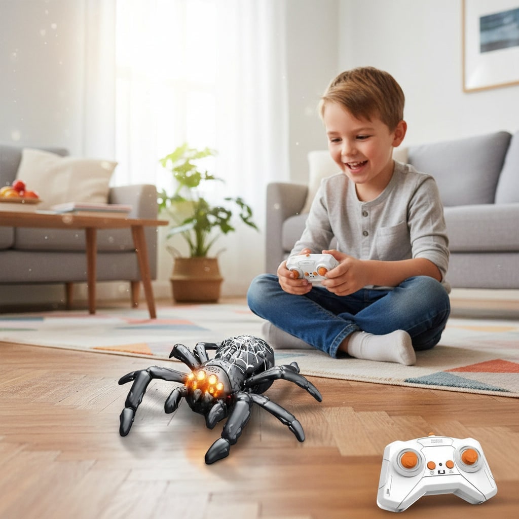 Halloween Remote Control Spider Toy with Glowing LED Eyes and Wall Climbing - Image 4