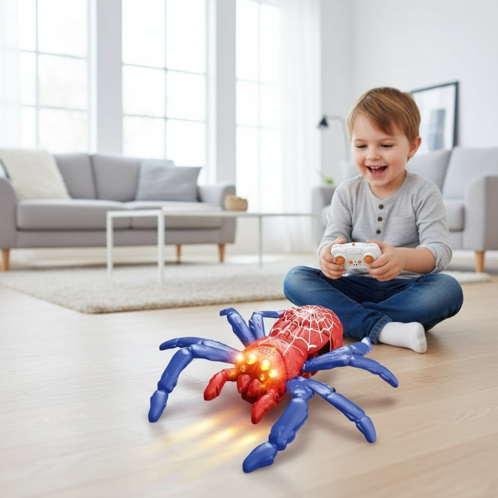 Halloween Remote Control Spider Toy with Glowing LED Eyes and Wall Climbing - Image 5