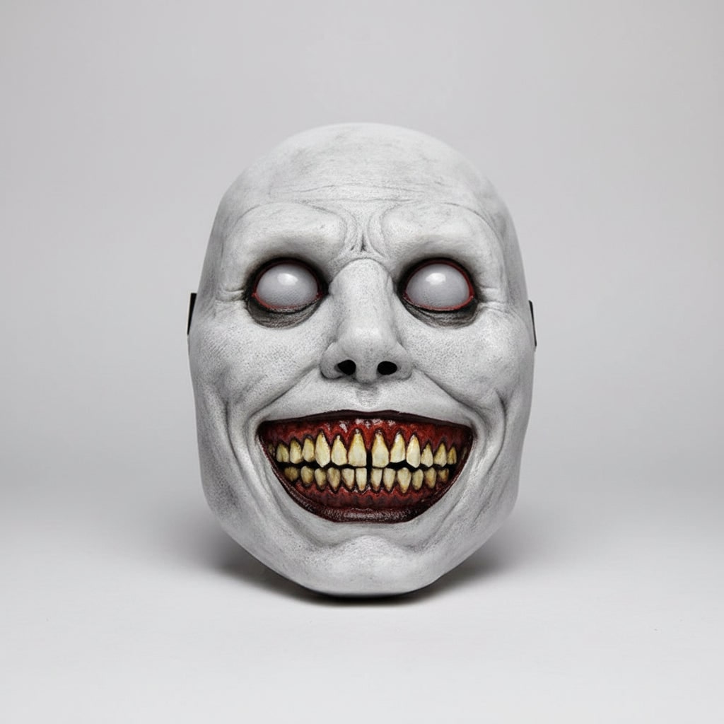 Halloween Scary Costume Mask with Creepy Demon Smiling Face and Textured Wrinkled Skin for Party - Image 1