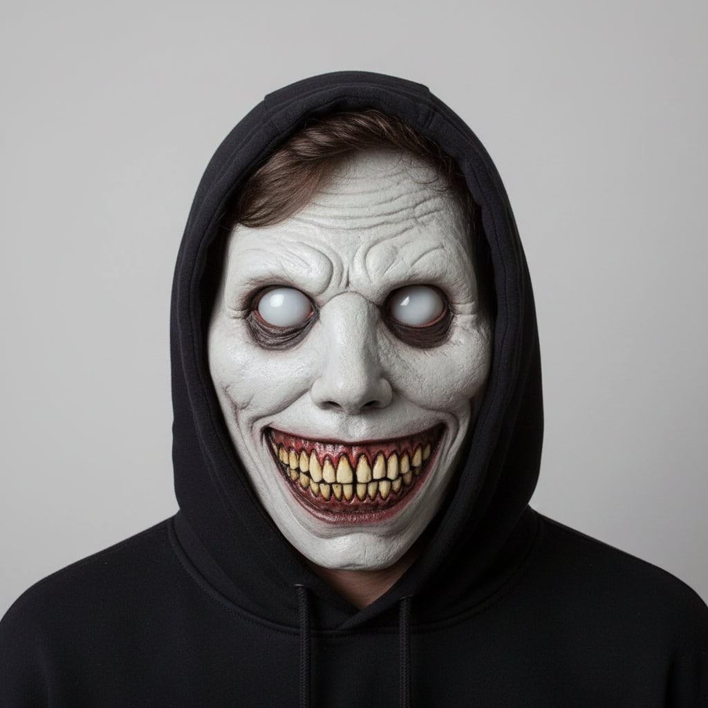Halloween Scary Costume Mask with Creepy Demon Smiling Face and Textured Wrinkled Skin for Party - Image 3