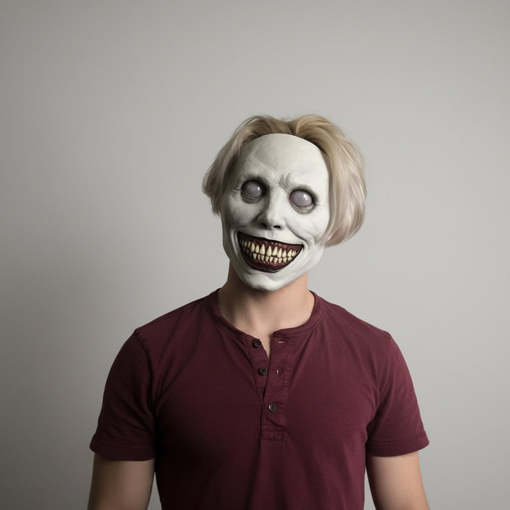 Halloween Scary Costume Mask with Creepy Demon Smiling Face and Textured Wrinkled Skin for Party - Image 4