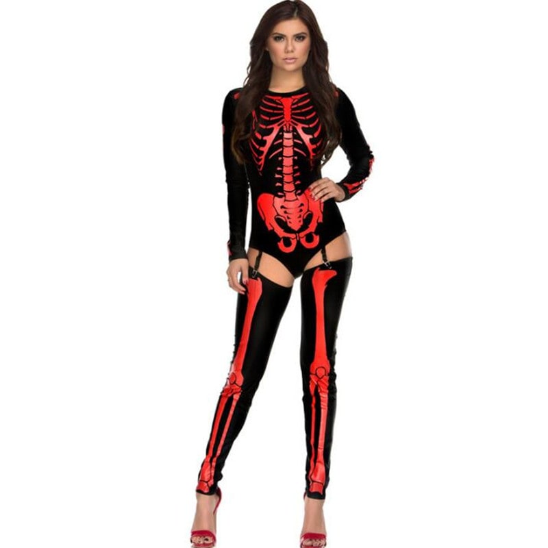 Halloween Skeleton Costume Outfit with Bodysuit and Thigh-High Leggings for Party - Image 4