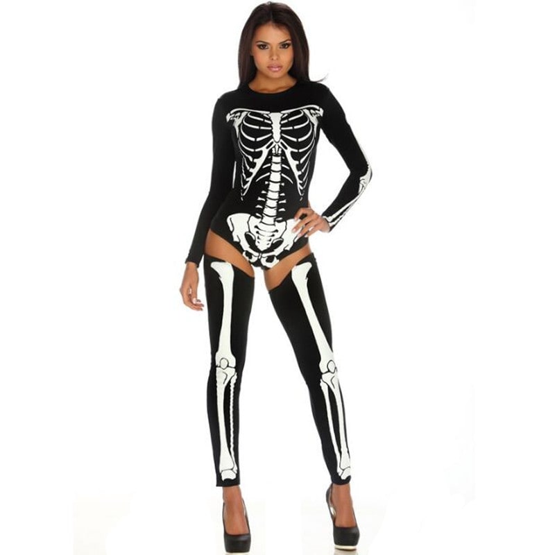 Halloween Skeleton Costume Outfit with Bodysuit and Thigh-High Leggings for Party - Image 5