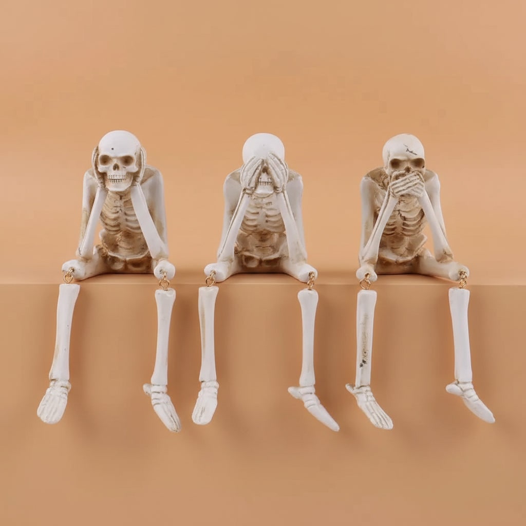Halloween Skeleton Decoration Shelf Sitter Figurines with Dangling Legs Set of 3 Plastic - Image 4