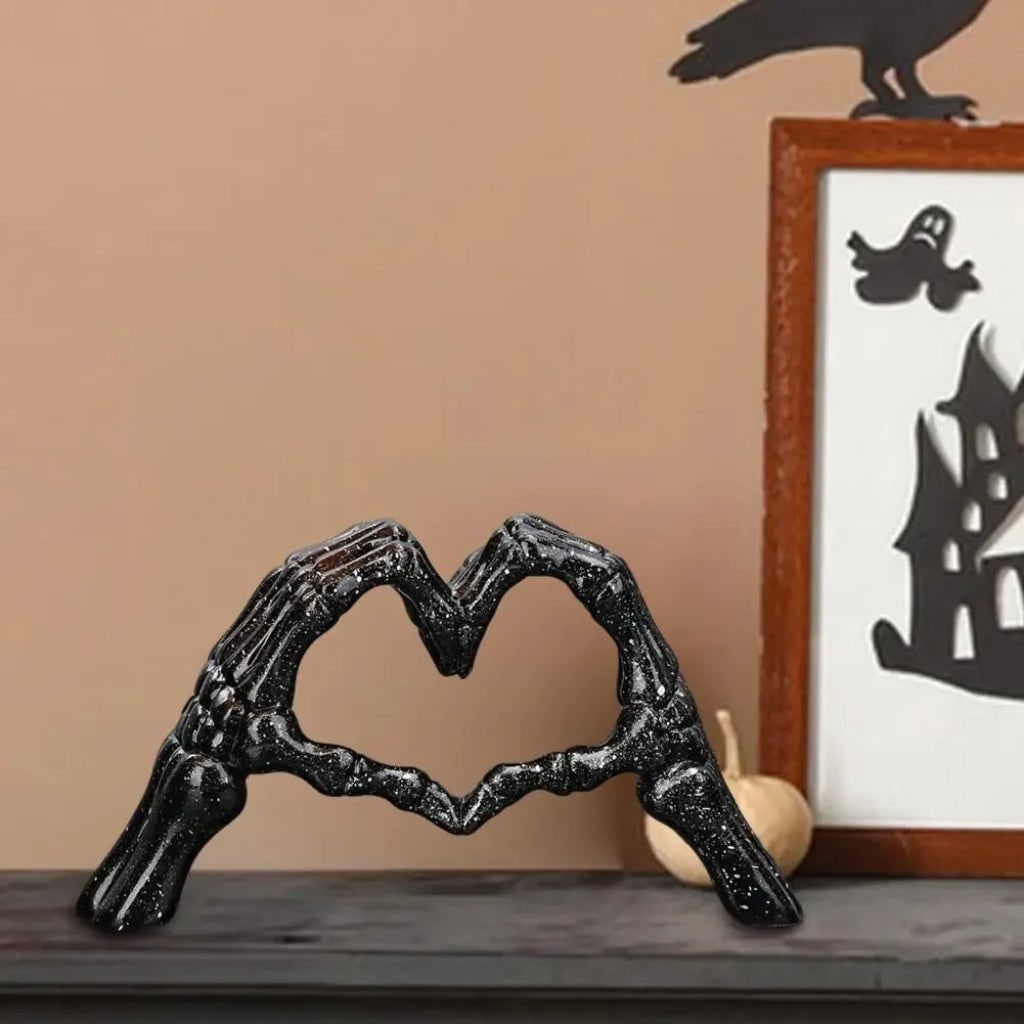 Halloween Skeleton Decoration with Hands Forming Heart Shelf Decor Tabletop Figurine - Image 3