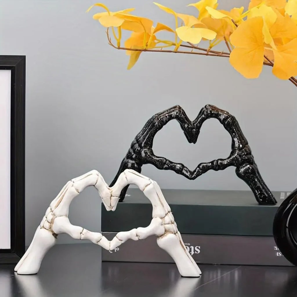 Halloween Skeleton Decoration with Hands Forming Heart Shelf Decor Tabletop Figurine - Image 4
