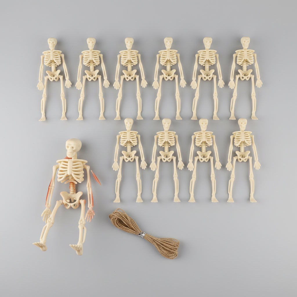 Halloween Skeleton Decorations Mini Plastic Posable Figurines with Jute Twine for Party and Haunted - Image 2