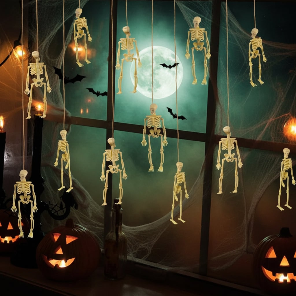 Halloween Skeleton Decorations Mini Plastic Posable Figurines with Jute Twine for Party and Haunted - Image 5