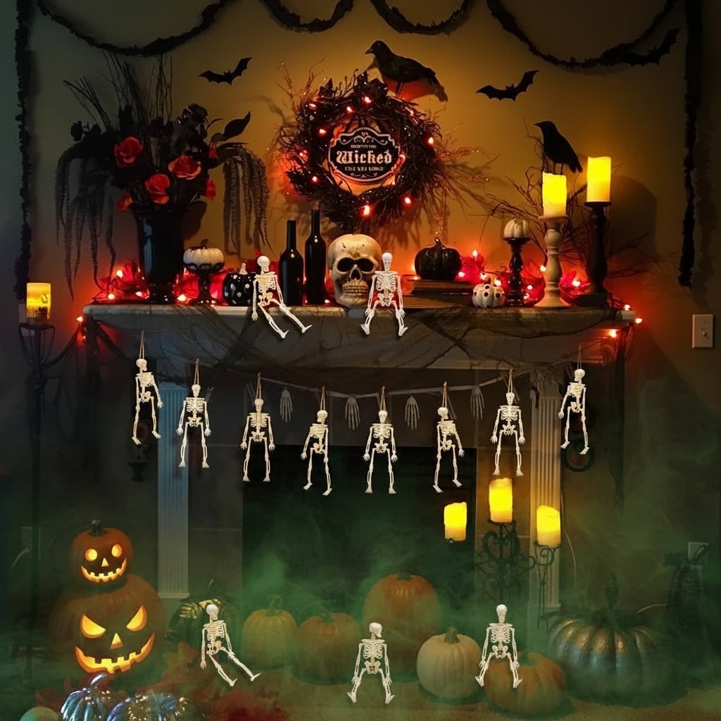 Halloween Skeleton Decorations Mini Plastic Posable Figurines with Jute Twine for Party and Haunted - Image 6