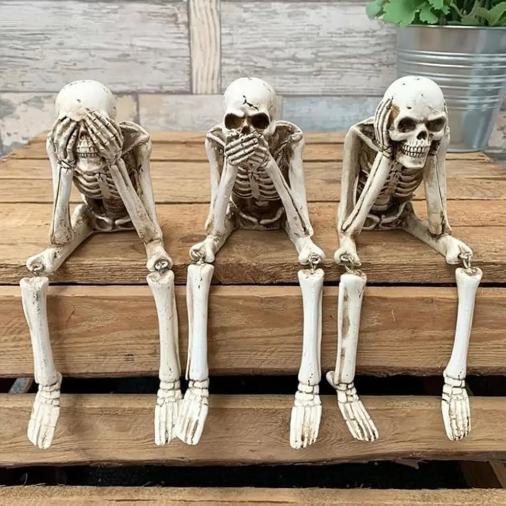 Halloween Skeleton Shelf Sitters Figurines with Dangling Legs and Poseable Joints - Image 2