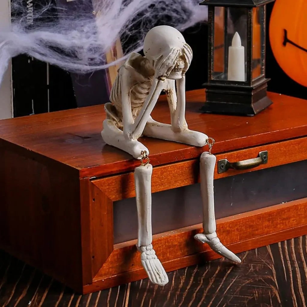 Halloween Skeleton Shelf Sitters Figurines with Dangling Legs and Poseable Joints - Image 5