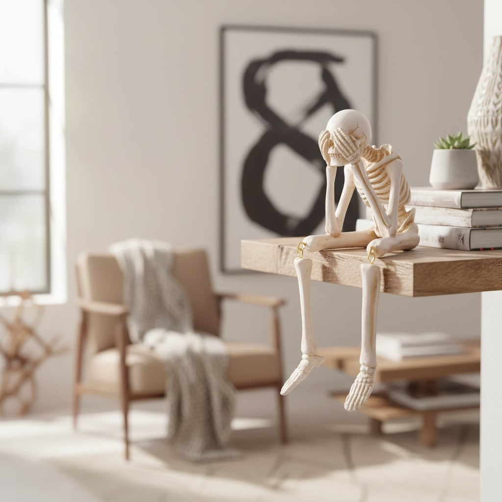 Halloween Skeleton Shelf Sitters Figurines with Dangling Legs and Poseable Joints - Image 6