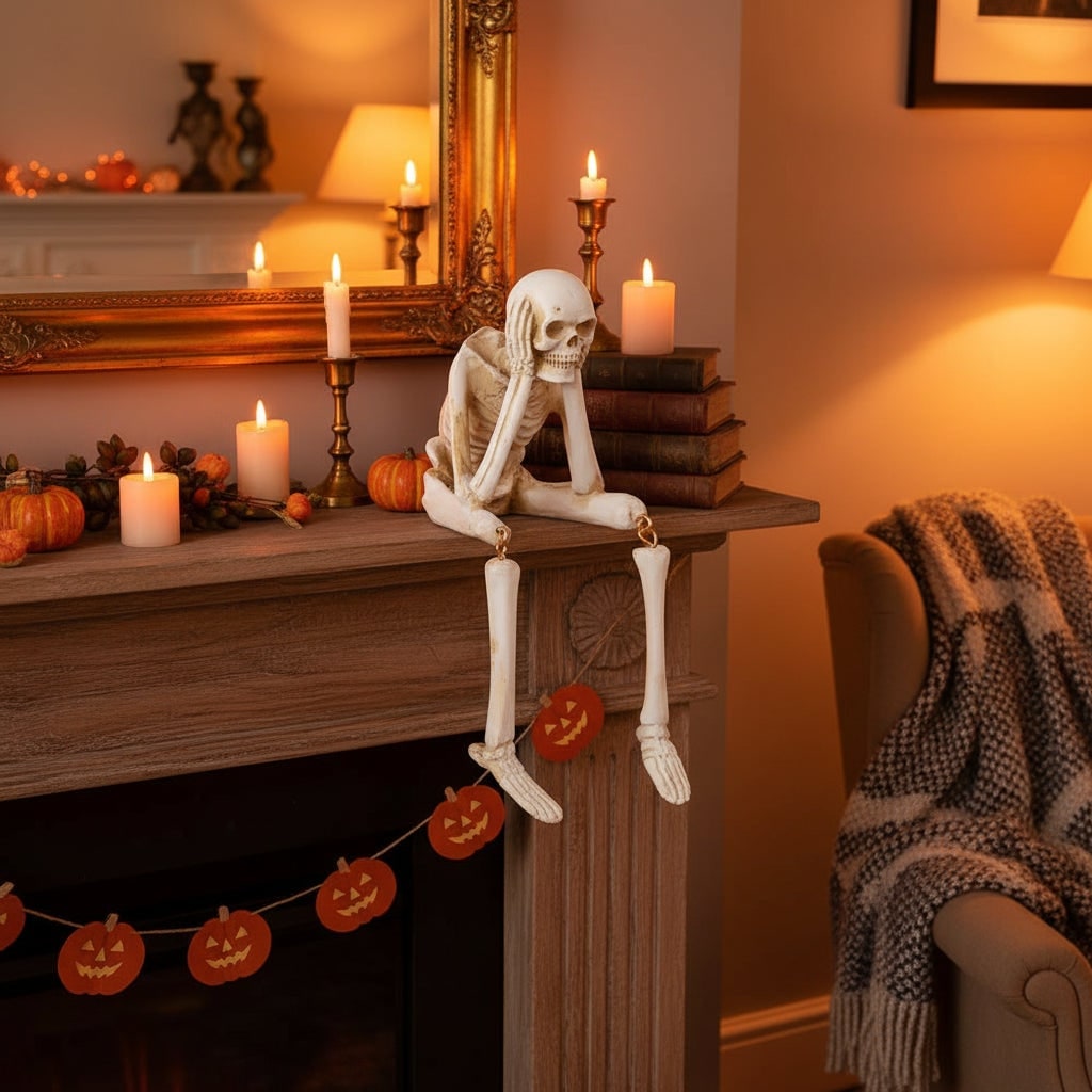 Halloween Skeleton Shelf Sitters Figurines with Dangling Legs and Poseable Joints - Image 8