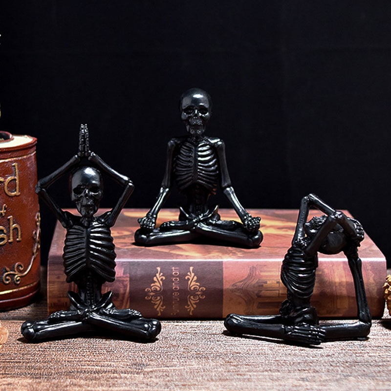 Halloween Skeleton Yoga Pose Resin Figurine Spooky Desktop Decoration - Image 13