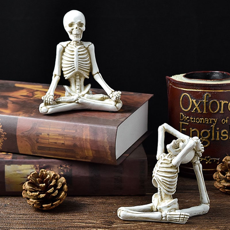 Halloween Skeleton Yoga Pose Resin Figurine Spooky Desktop Decoration - Image 15