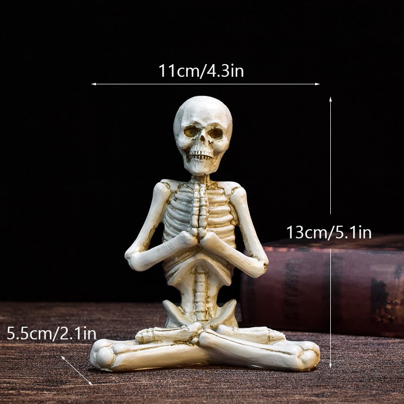 Halloween Skeleton Yoga Pose Resin Figurine Spooky Desktop Decoration - Image 1
